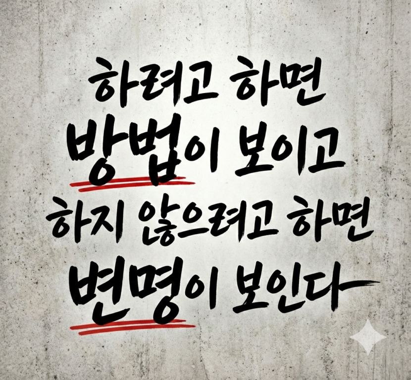 하려고 하면 방법이 보이고, 하지 않으려고 하면 변명이 보인다.