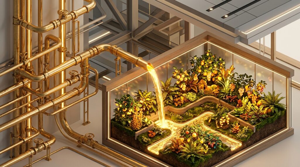 미국 ETF로 완성하는 월급 독립 5 A stunning conceptual architecture design of an infinite golden pipeline system