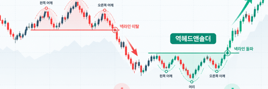 헤드앤숄더, 쌍봉, 쌍바닥 및 삼각수렴 패턴의 목선(넥라인) 돌파 매매 전략을 나타낸 플랫 벡터 일러스트