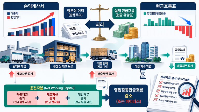 영업이익과 영업활동현금흐름의 괴리 원인 및 운전자본 분석 구조